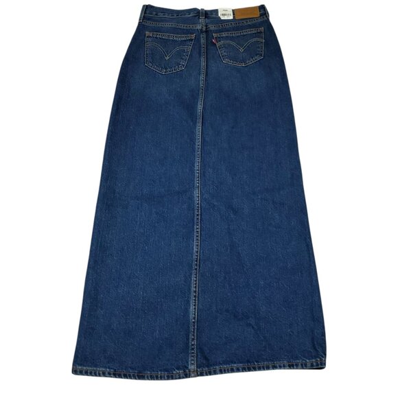 Levi's Premium Ankle Column Denim Midi Jean Skirt Size 24 Dark Wash Blue - Picture 3 of 10